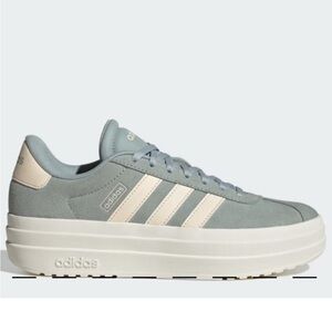 adidas Grey/blue VL COURT BOLD KIDS  Suede Low-Top Sneakers SIZE 4